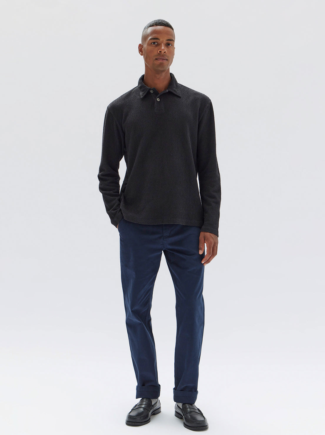 Assembly - Jeremy Textured Long Sleeve Polo - Washed Black