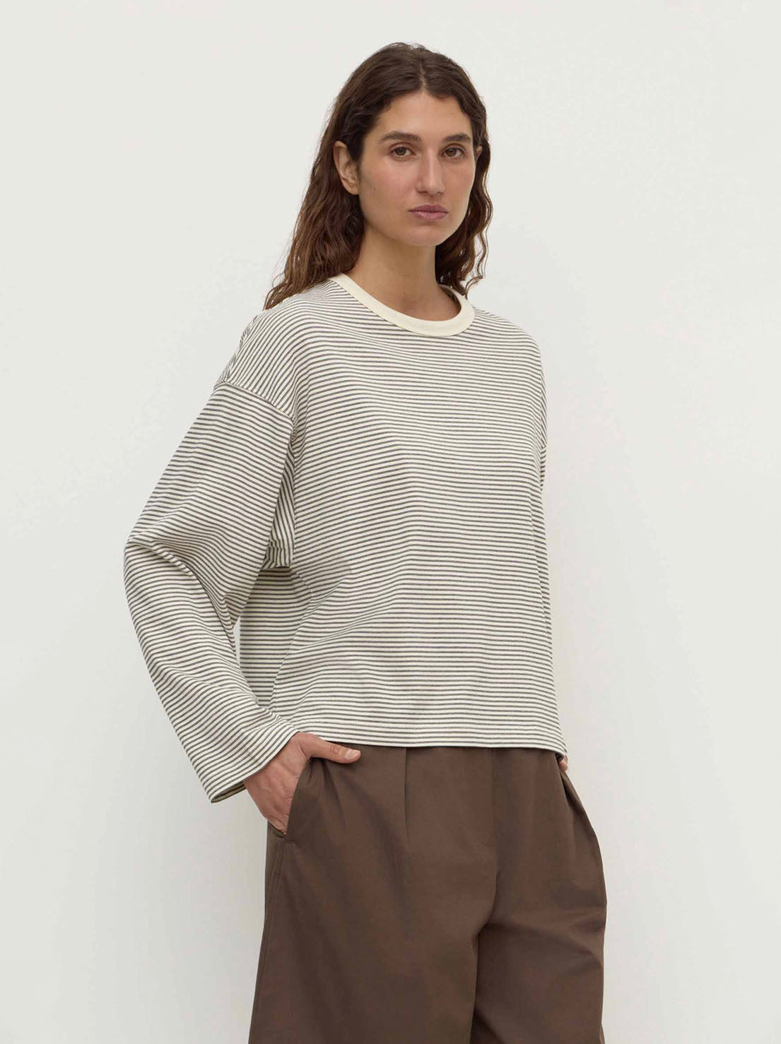 Assembly Label - Malone Stripe Wide Sleeve Tee - Cream/Black