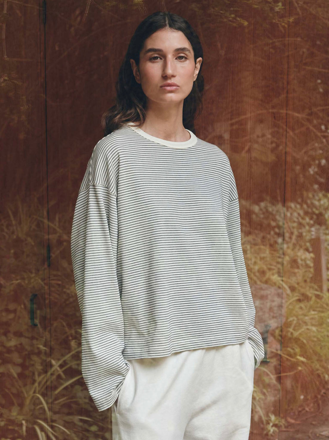 Assembly Label - Malone Stripe Wide Sleeve Tee - Cream/Black