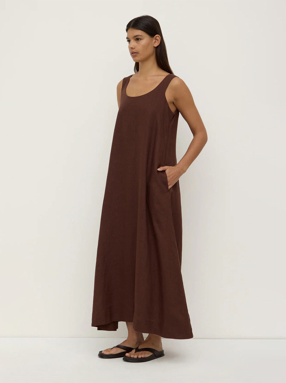 Assembly - Maree Linen Midi Dress - Espresso
