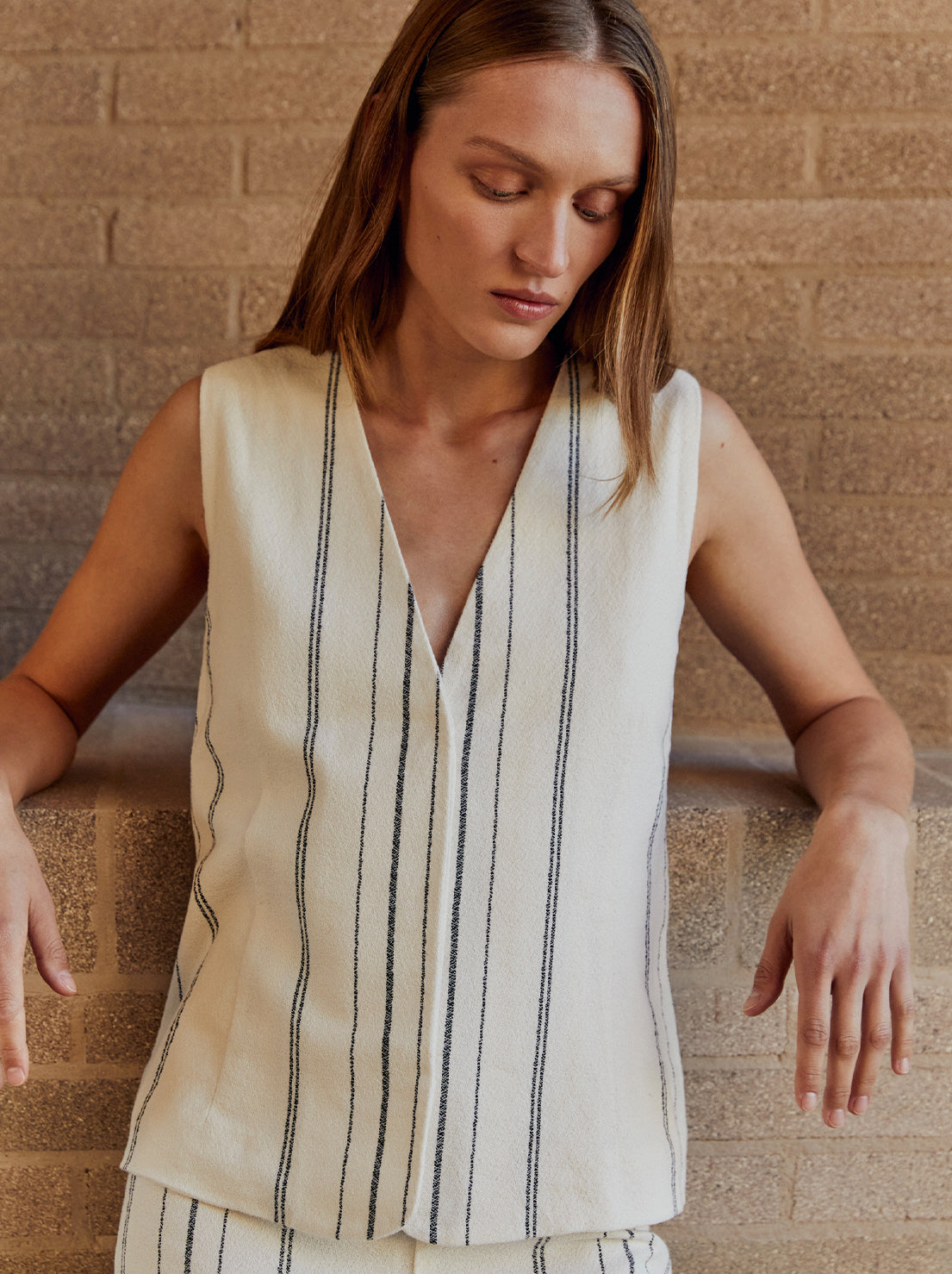 Assembly - Matera Stripe Vest - Cream / Black