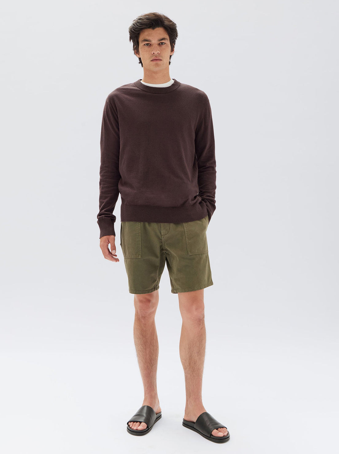 Assembly - Mens Cotton Cashmere Long Sleeve Sweater - Chestnut