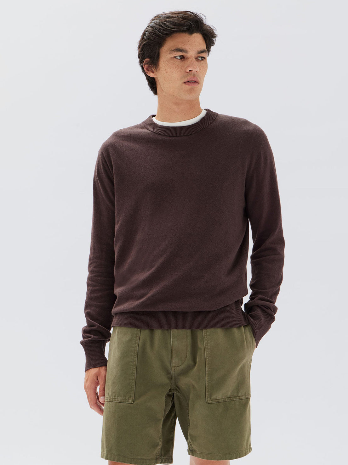 Assembly - Mens Cotton Cashmere Long Sleeve Sweater - Chestnut