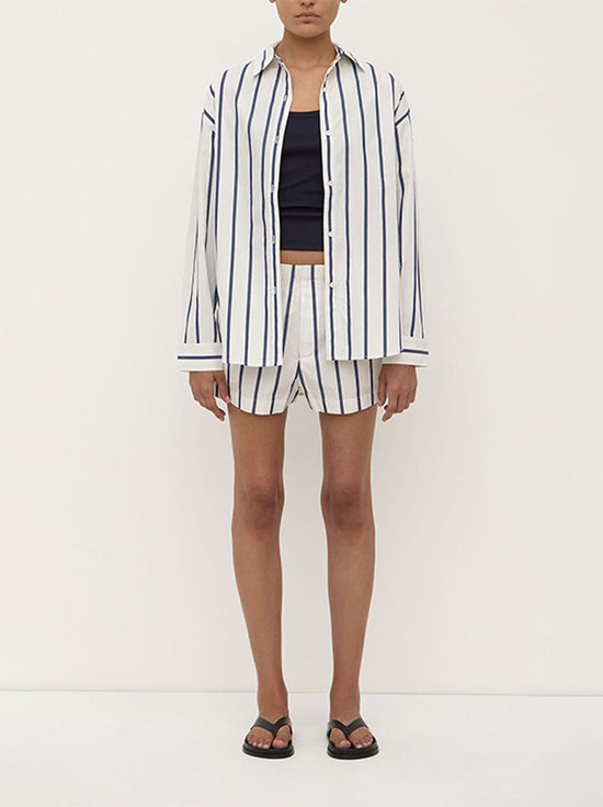 Assembly - Nara Stripe Long Sleeve Shirt - White / True Navy