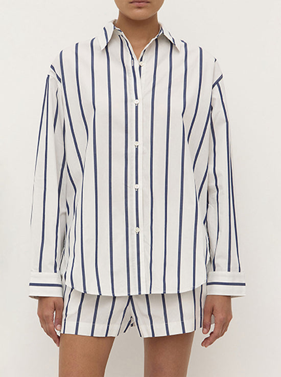 Assembly - Nara Stripe Long Sleeve Shirt - White / True Navy