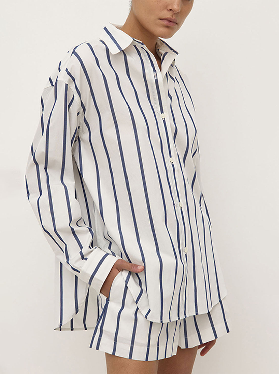 Assembly - Nara Stripe Long Sleeve Shirt - White / True Navy