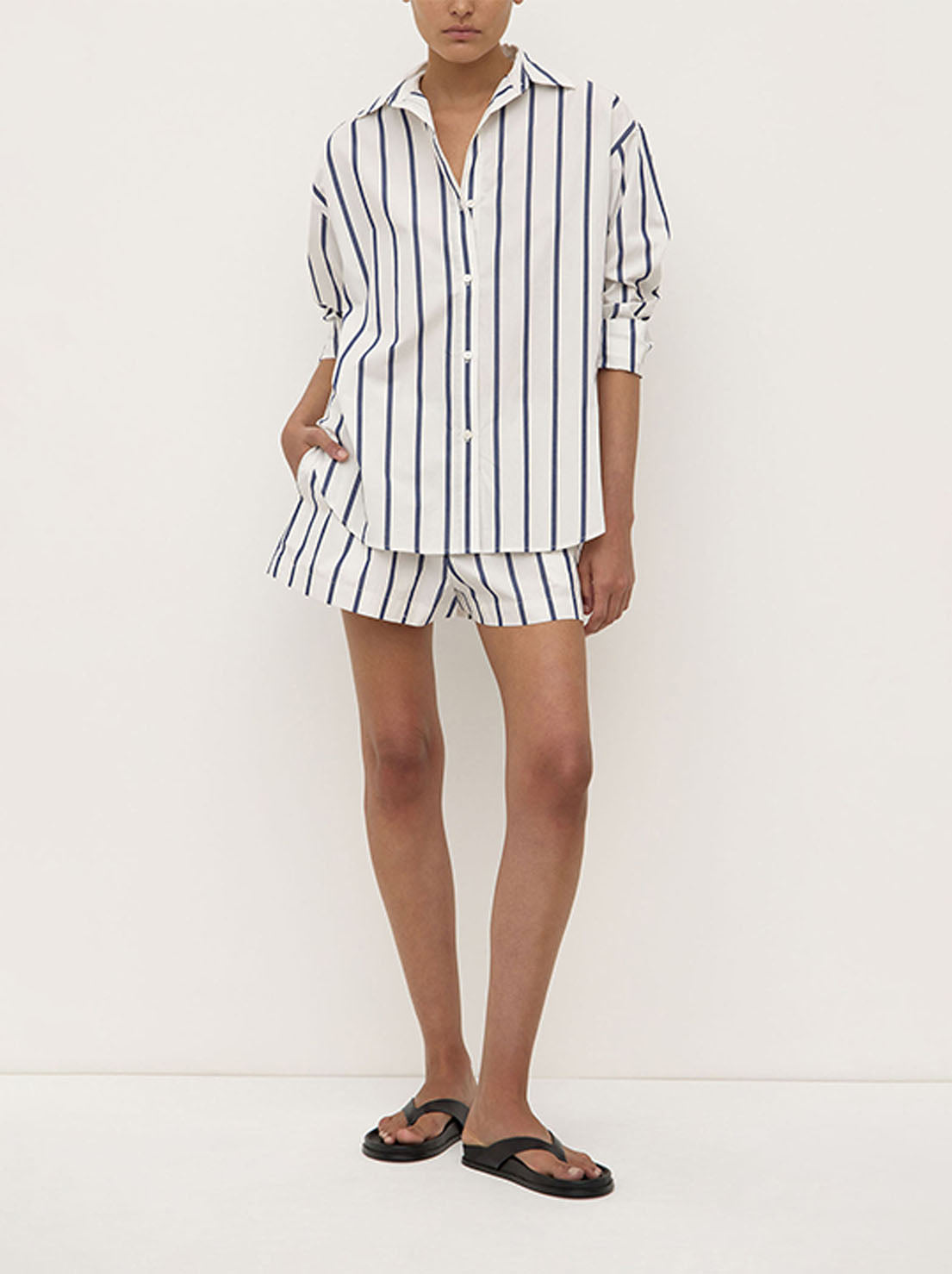 Assembly - Nara Stripe Long Sleeve Shirt - White / True Navy