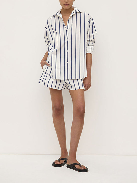 Assembly - Nara Stripe Long Sleeve Shirt - White / True Navy