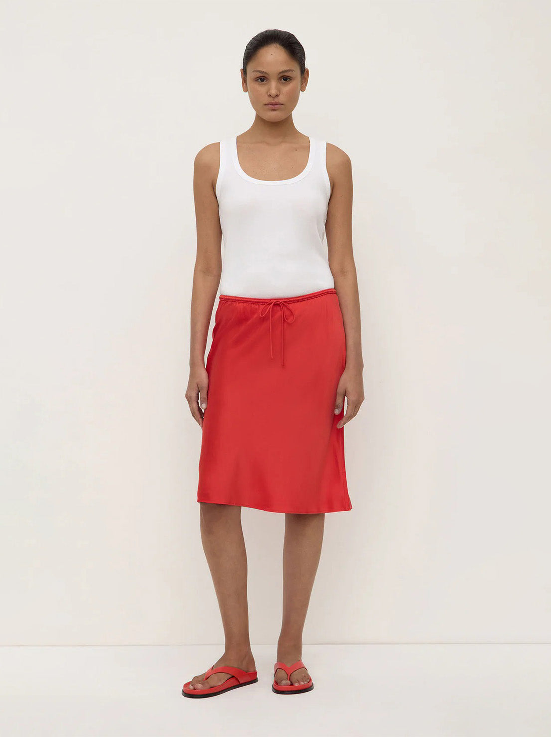 Assembly - Pippa Silk Knee Length Skirt - Chilli