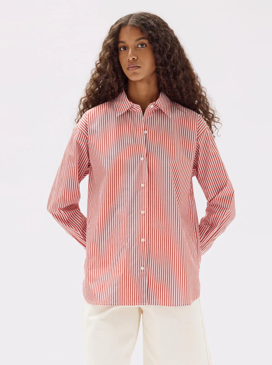 Assembly - Signature Poplin Shirt - Papaya / White Stripe