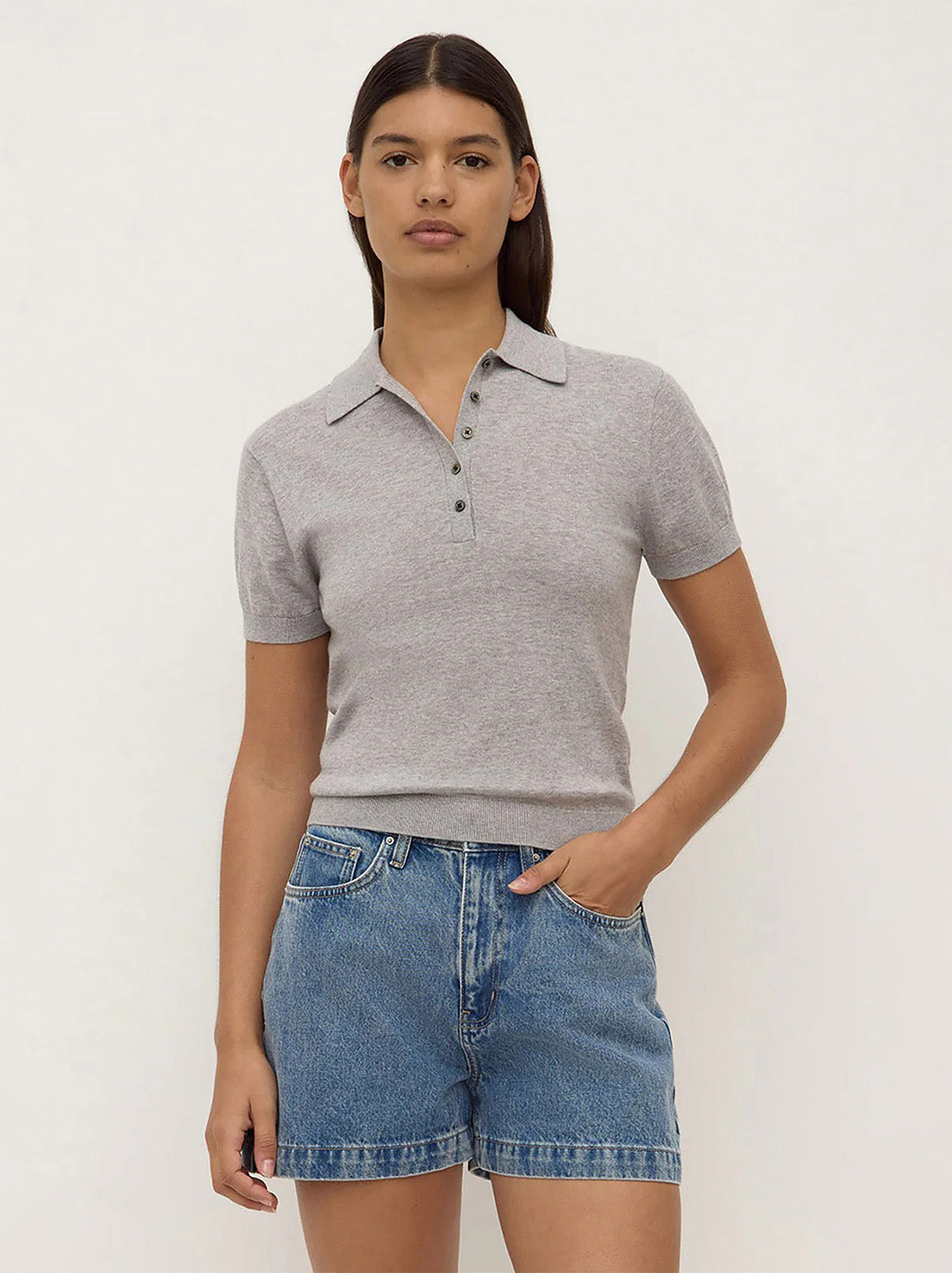 Assembly - Sloane Cotton Cashmere Polo - Grey Marle