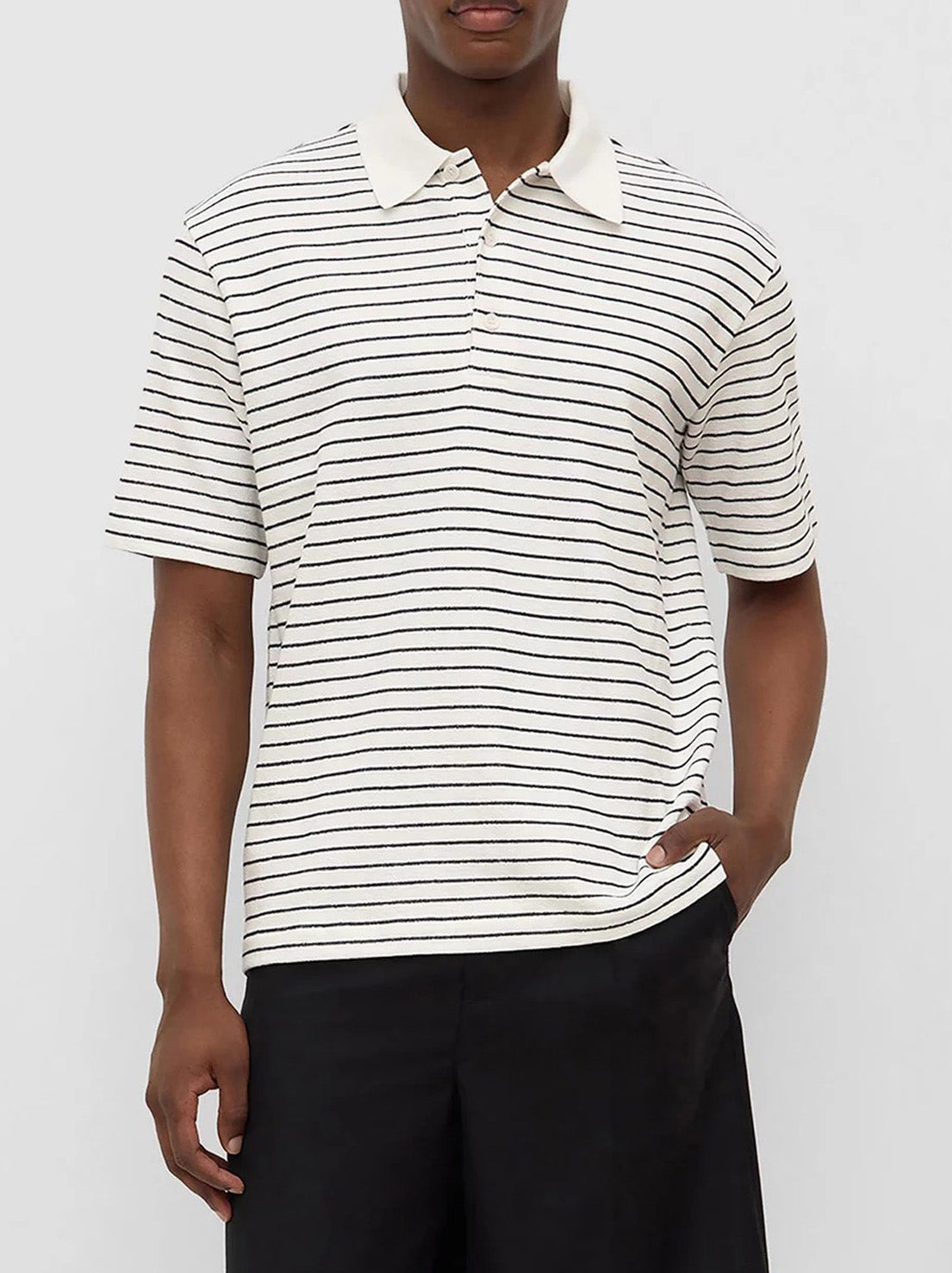 Assembly - Volley Stripe Short Sleeve Polo Shirt - Antique White/True Navy