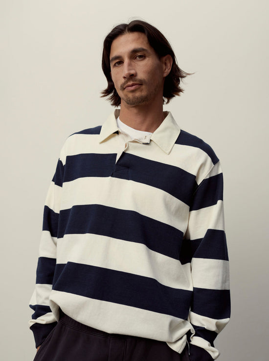 Assembly - Wade Striped Long Sleeve Polo - True Navy / White