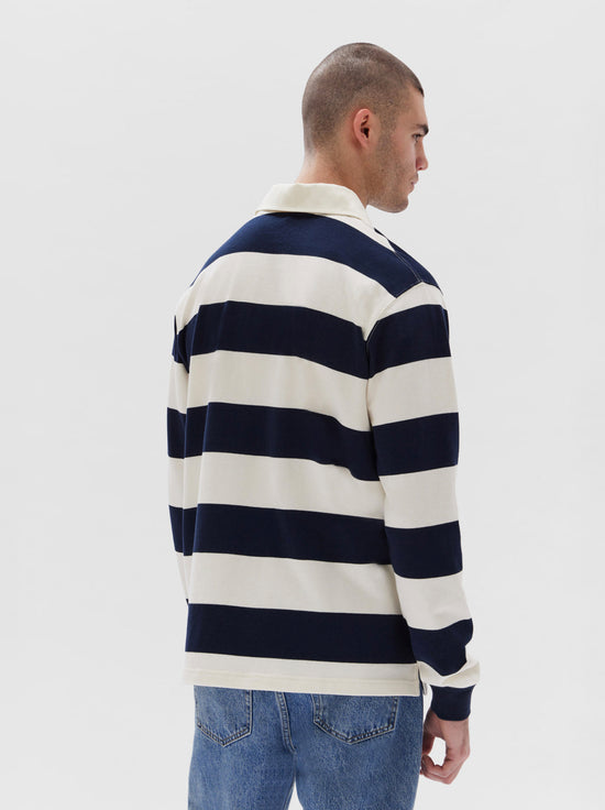 Assembly - Wade Striped Long Sleeve Polo - True Navy / White