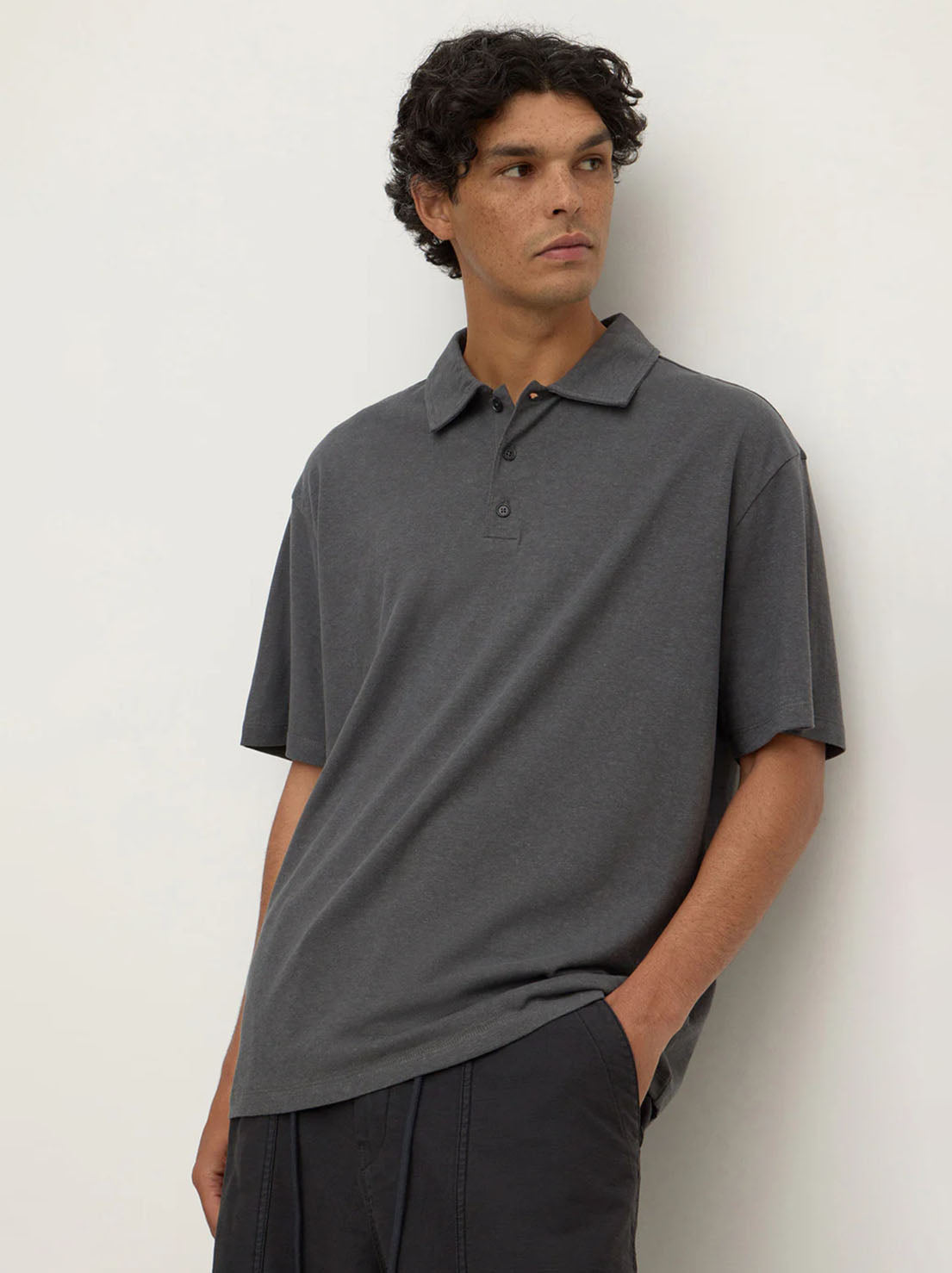 Assembly Label - Alonzo Knit Polo - Washed Charcoal