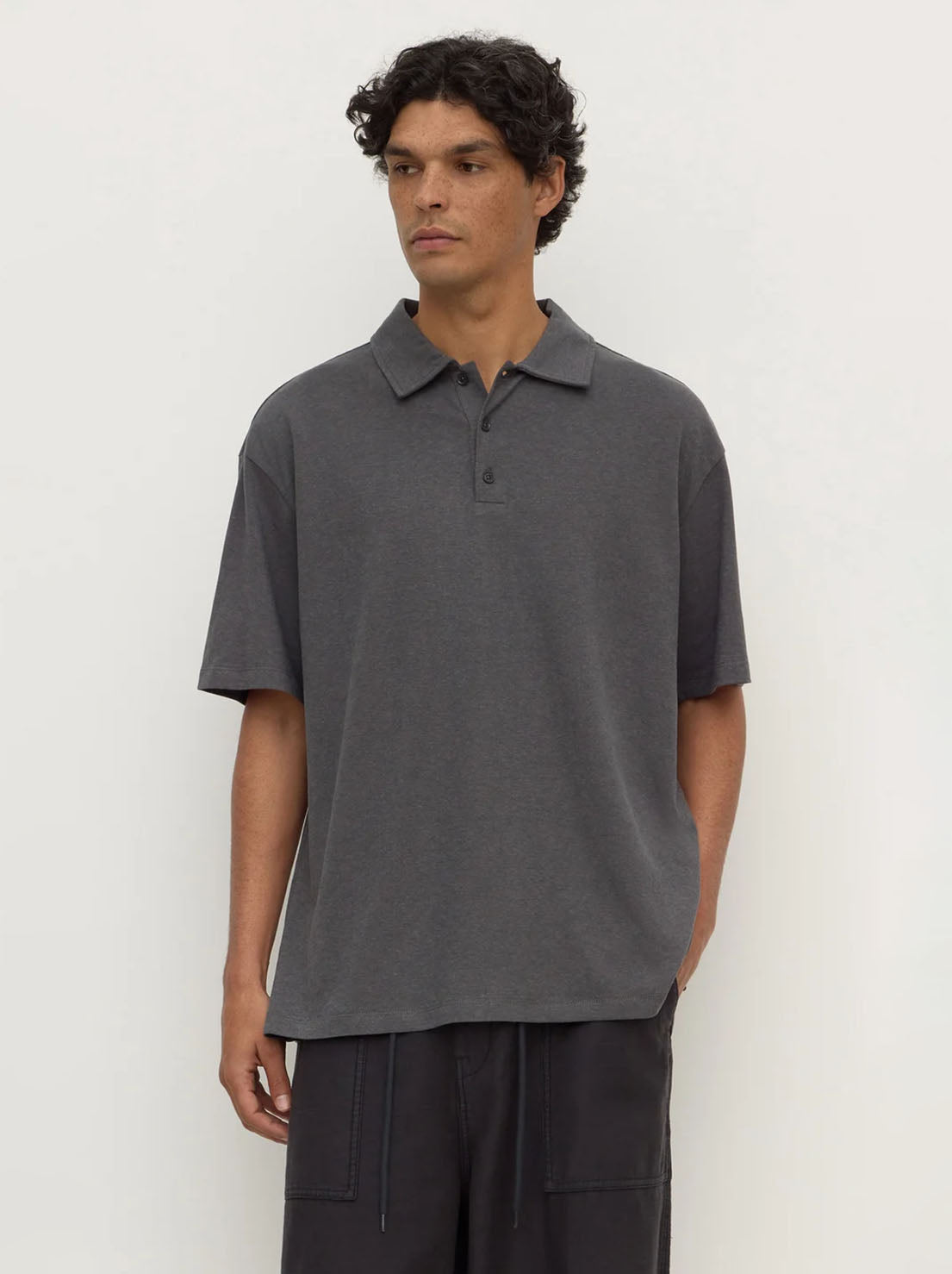 Assembly Label - Alonzo Knit Polo - Washed Charcoal