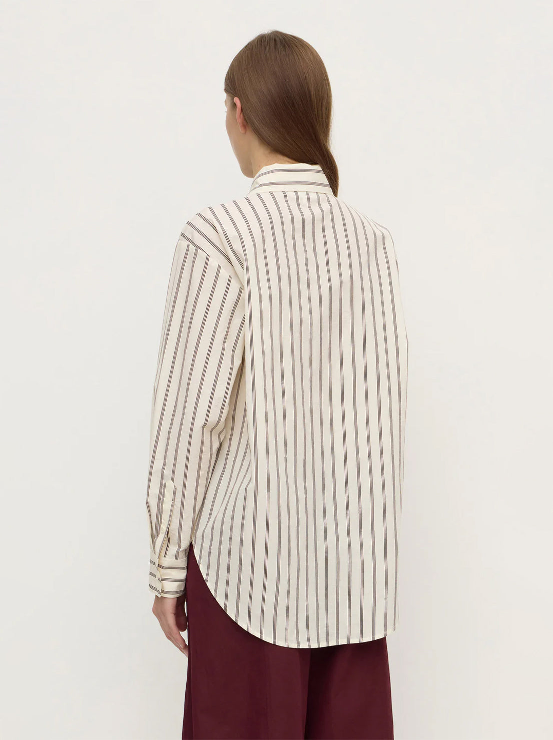 Assembly Label - Amaro Italian Stripe Long Sleeve Shirt - Merlot/White Stripe