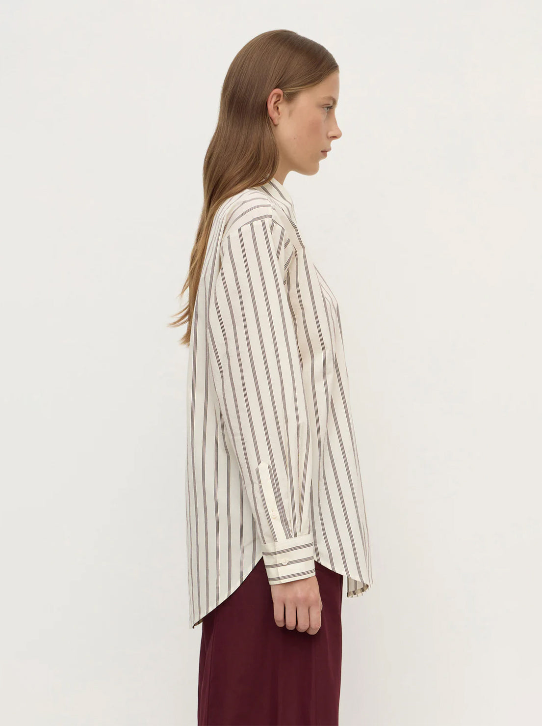 Assembly Label - Amaro Italian Stripe Long Sleeve Shirt - Merlot/White Stripe