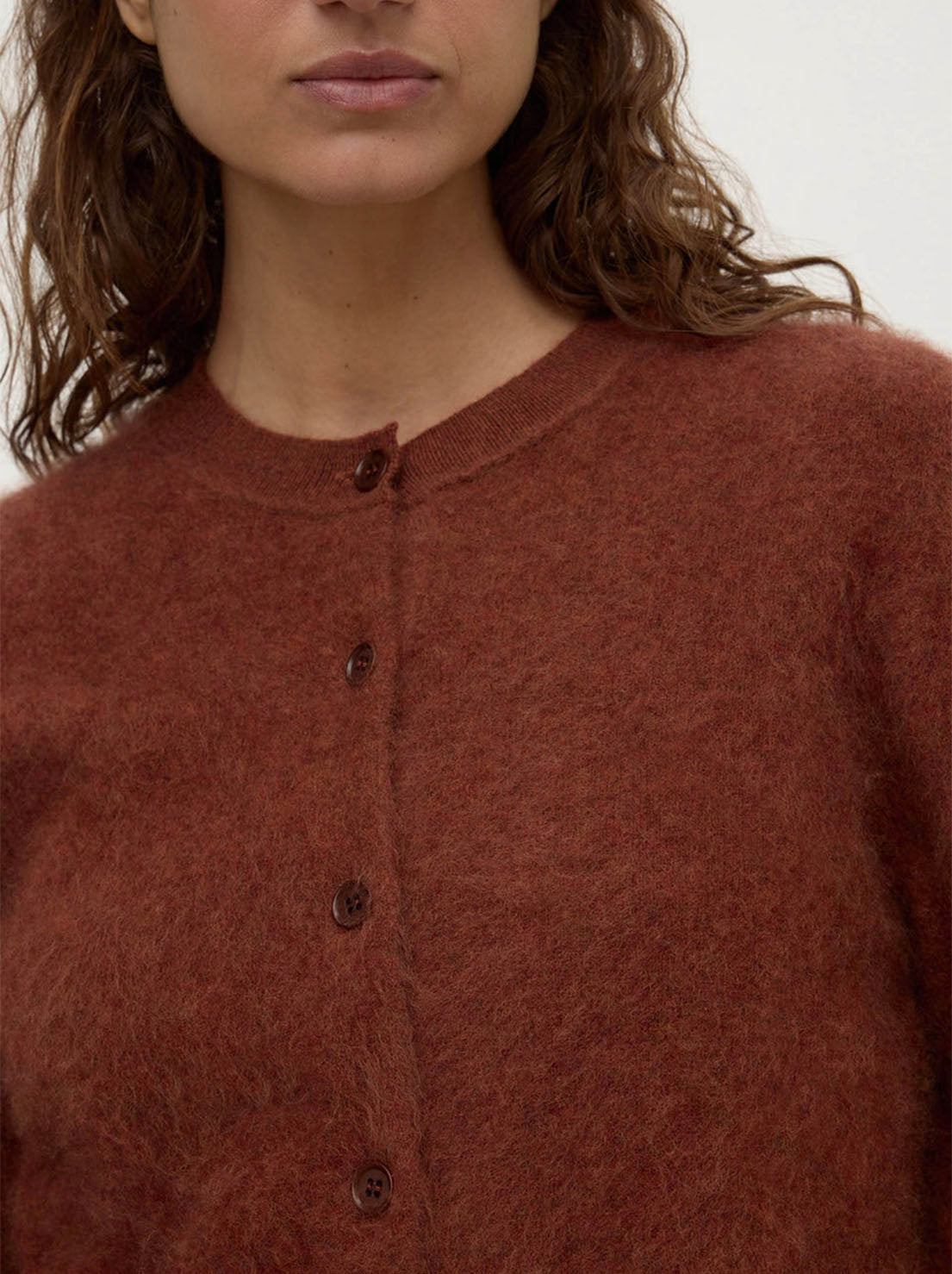 Assembly Label - Carina Merino Wool Long Sleeve Cardigan - Burnt Amber