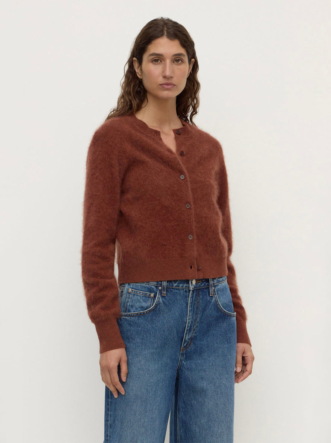 Assembly Label - Carina Merino Wool Long Sleeve Cardigan - Burnt Amber
