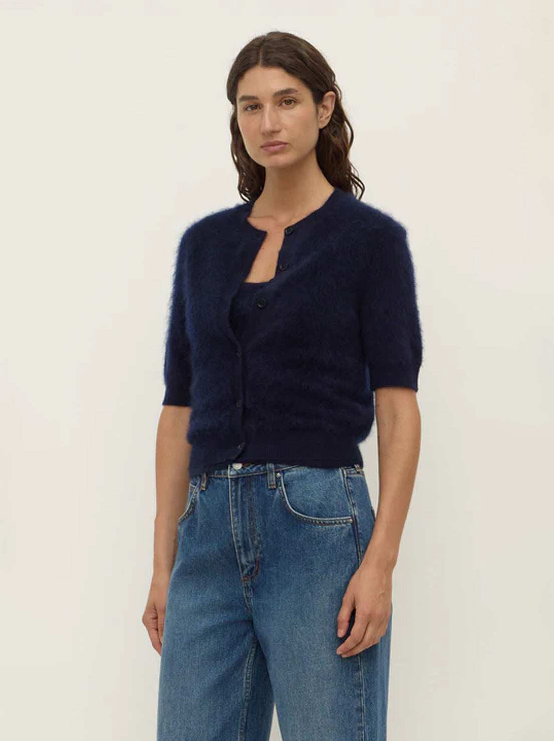 Assembly Label - Carina Wool Short Sleeve Cardigan - True Navy