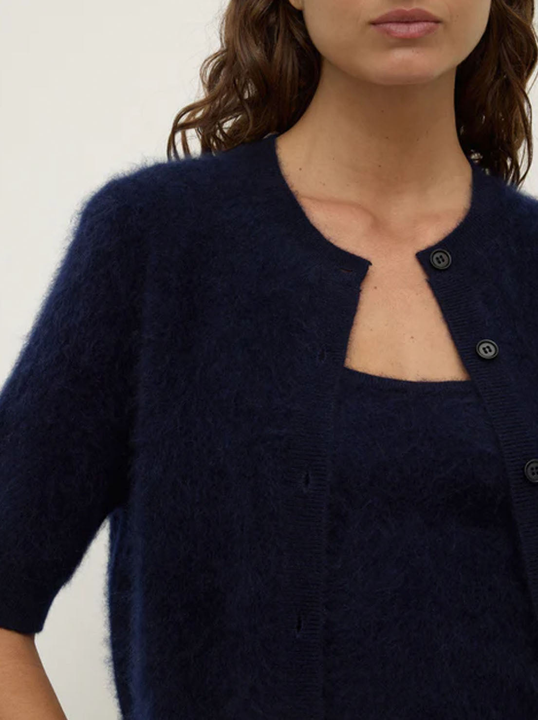 Assembly Label - Carina Wool Short Sleeve Cardigan - True Navy