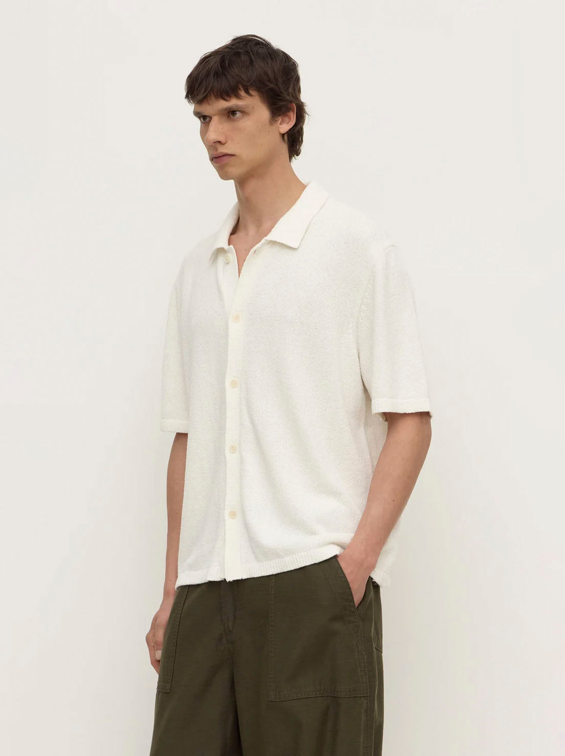 Assembly Label - Lance Boucle Knit Short Sleeve Shirt - Cream