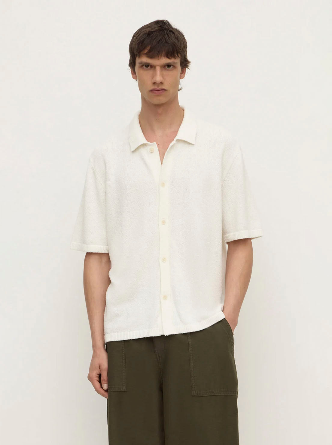 Assembly Label - Lance Boucle Knit Short Sleeve Shirt - Cream