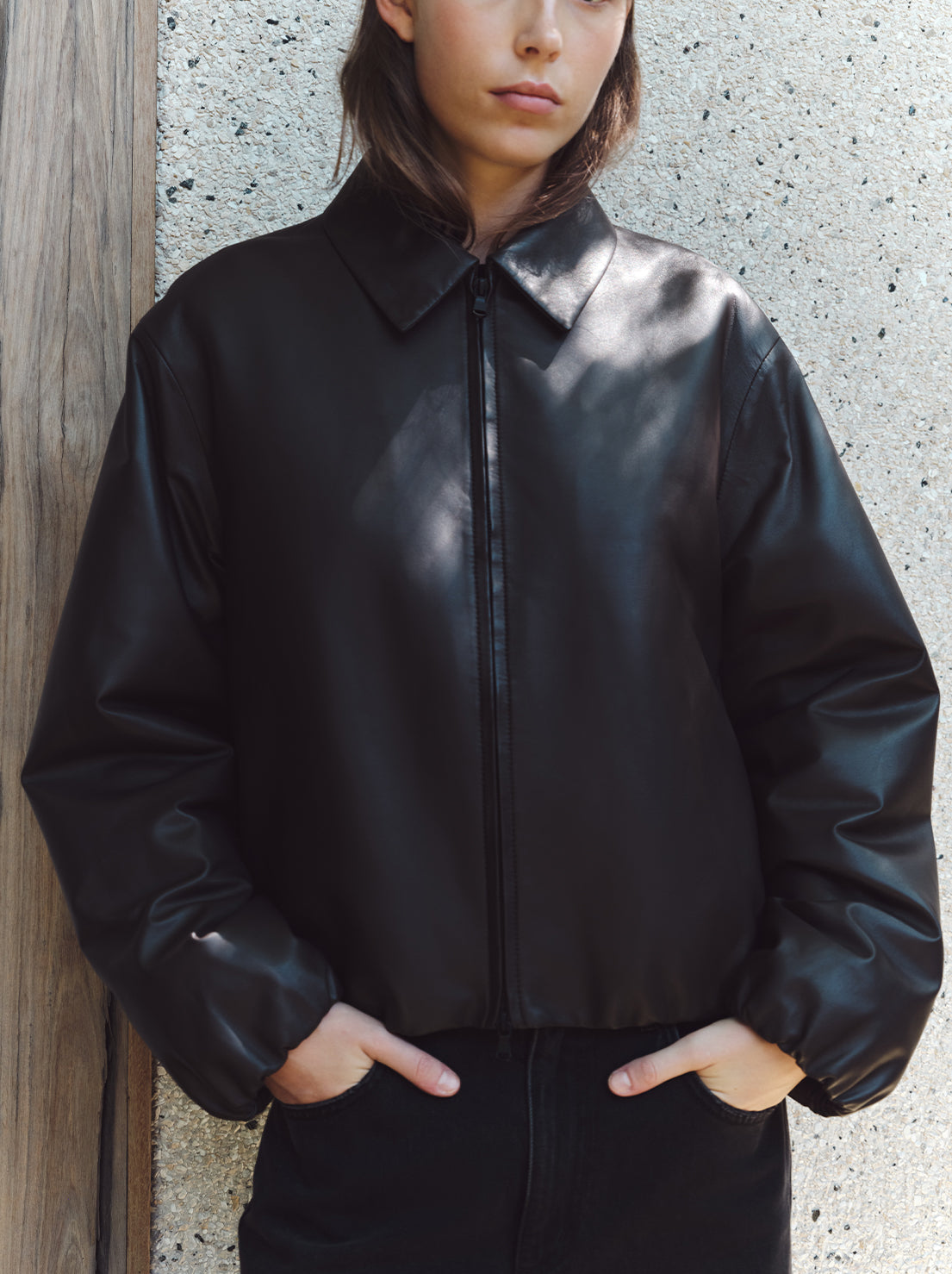 Assembly Label - Myra Leather Bomber Jacket - Ganache