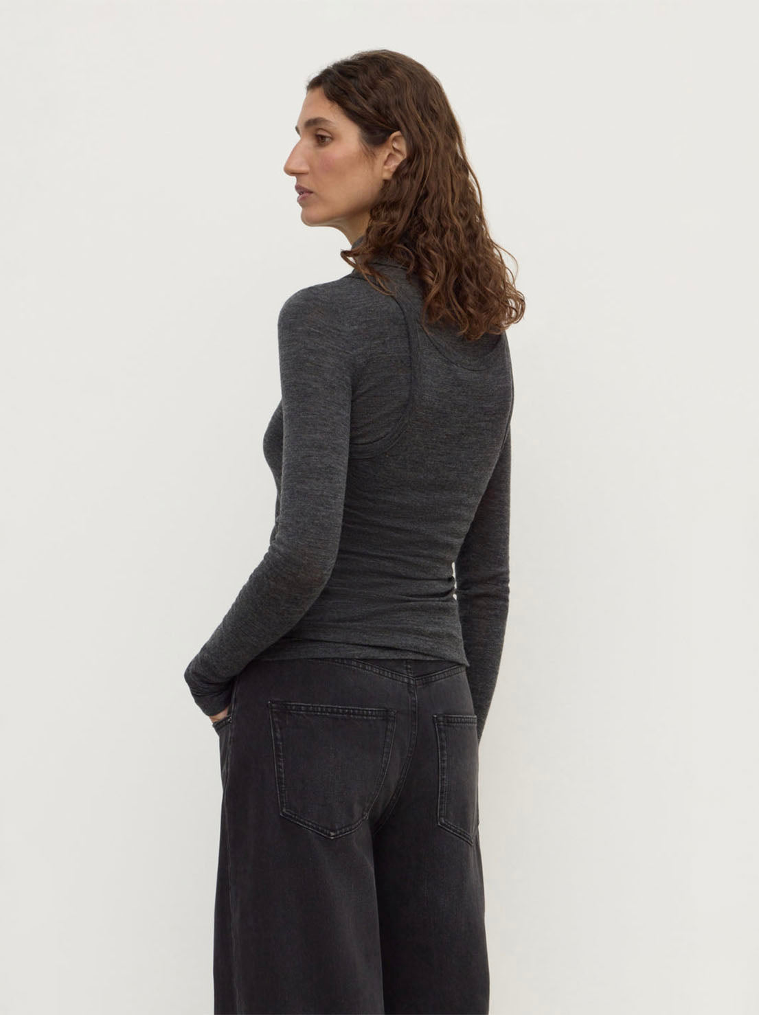 Assembly Label - Nora Merino Wool Layered Turtleneck - Charcoal Marle
