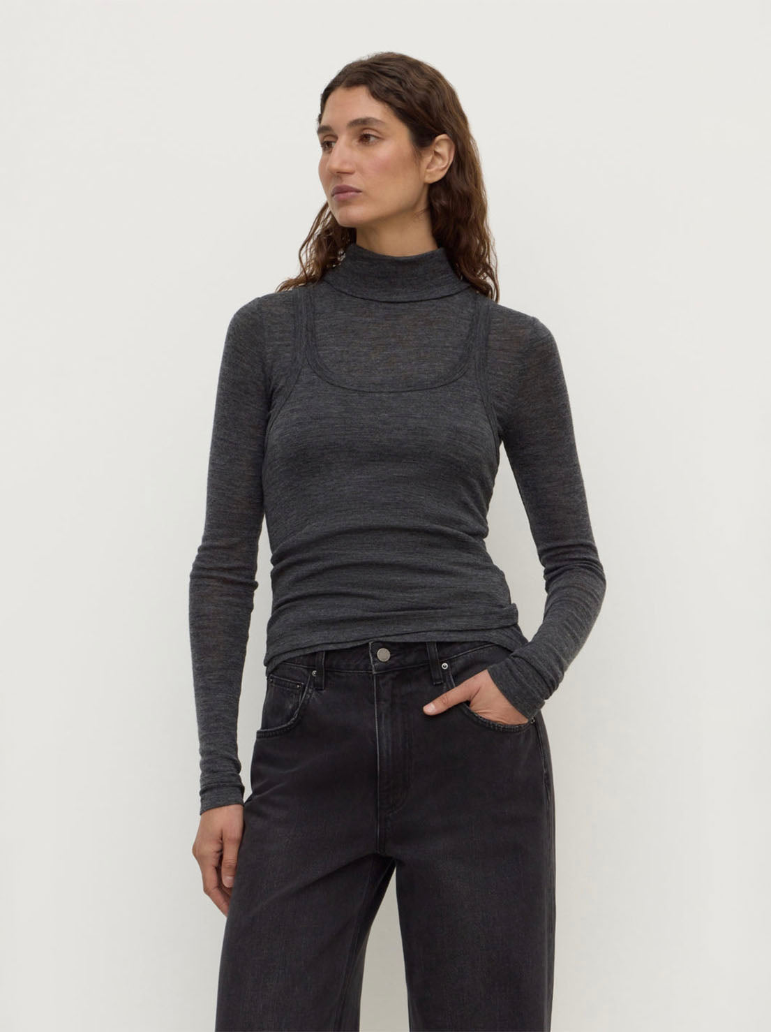 Assembly Label - Nora Merino Wool Layered Turtleneck - Charcoal Marle
