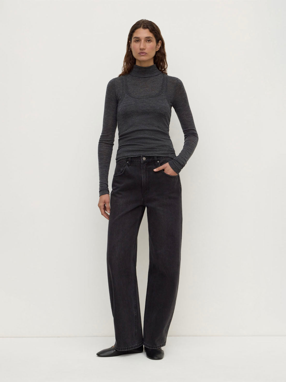 Assembly Label - Nora Merino Wool Layered Turtleneck - Charcoal Marle