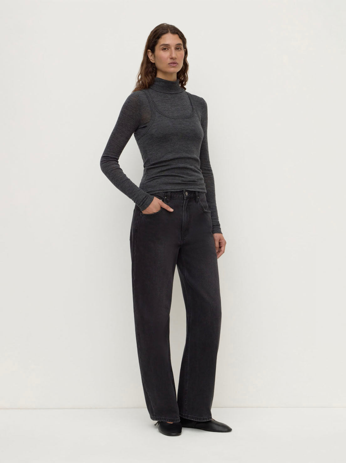 Assembly Label - Nora Merino Wool Layered Turtleneck - Charcoal Marle
