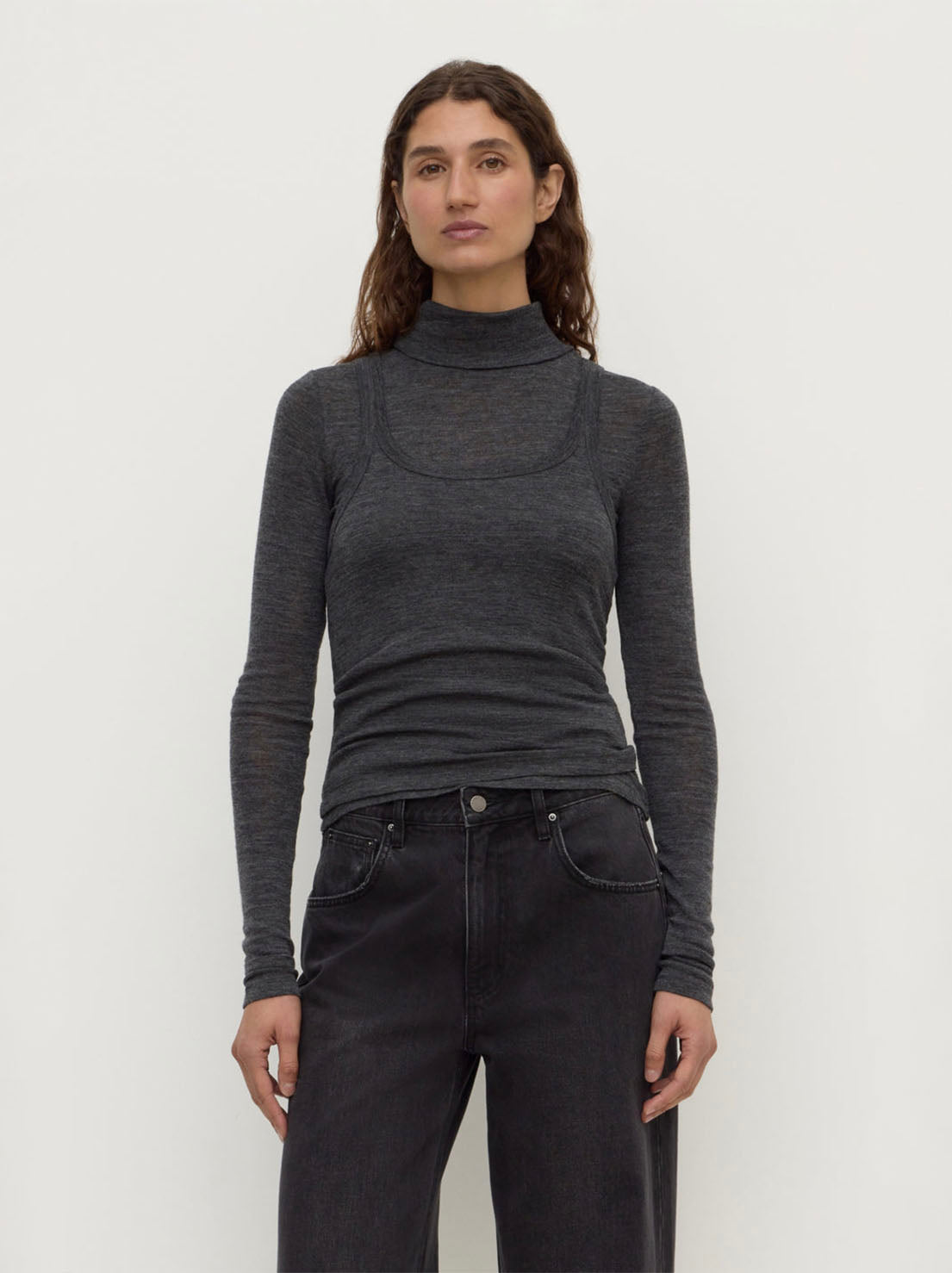 Assembly Label - Nora Merino Wool Layered Turtleneck - Charcoal Marle