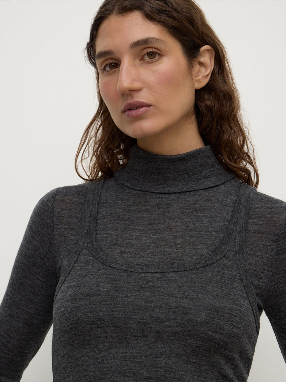 Assembly Label - Nora Merino Wool Layered Turtleneck - Charcoal Marle