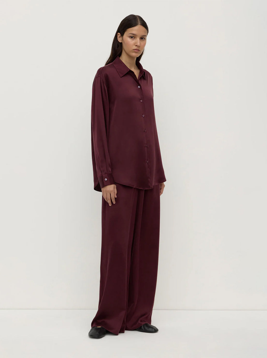 Assembly Label - Pippa Silk Long Sleeve Shirt - Merlot