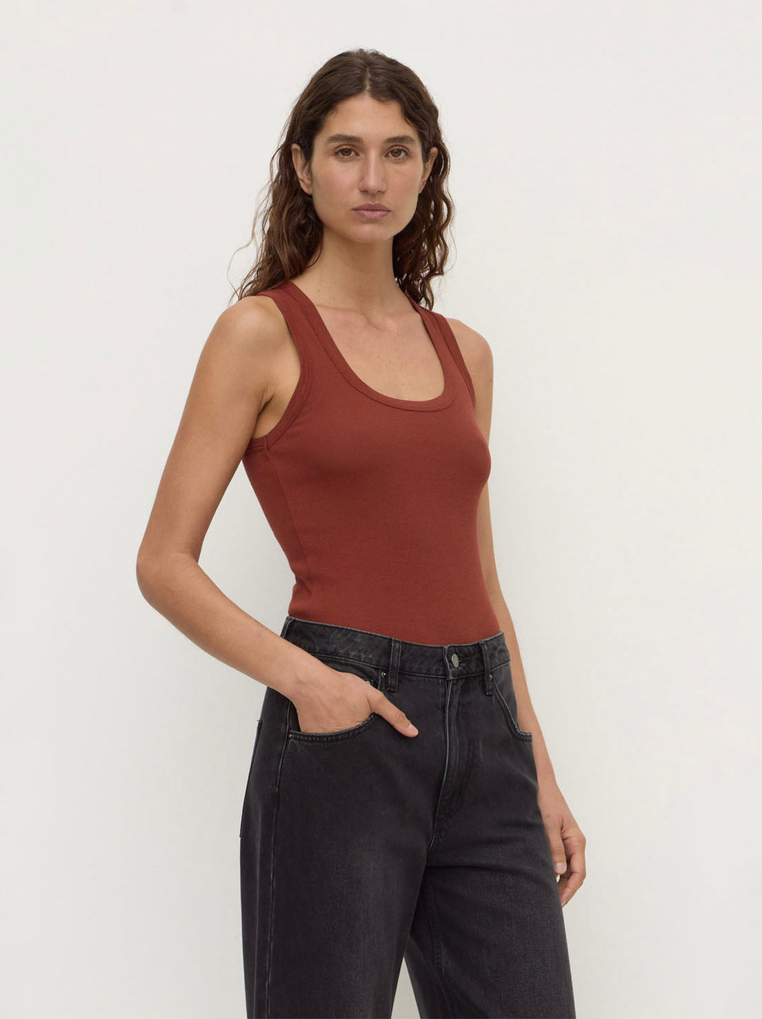 Assembly Label - Robyn Scoop Neck Rib Tank - Burnt Amber