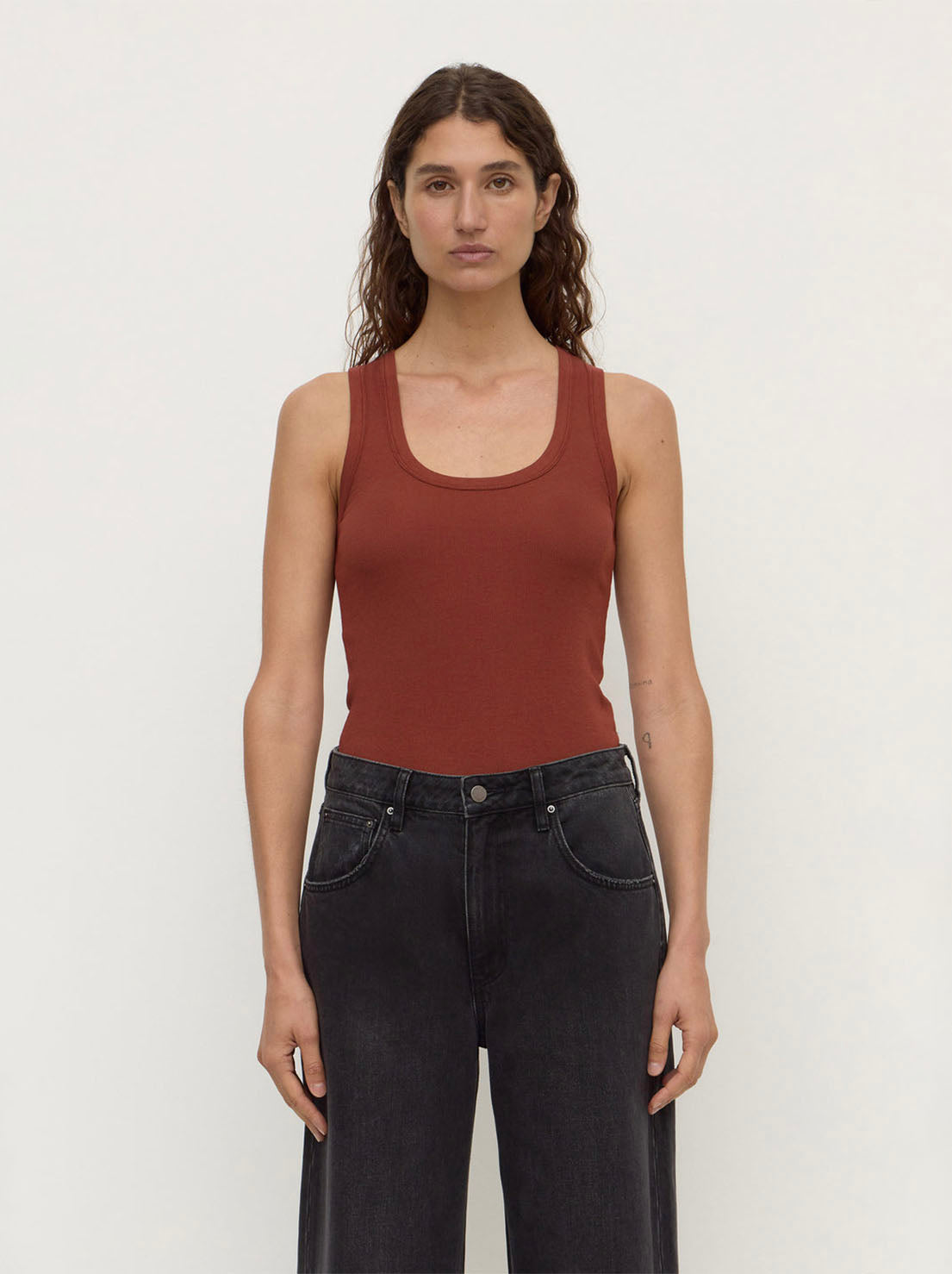 Assembly Label - Robyn Scoop Neck Rib Tank - Burnt Amber