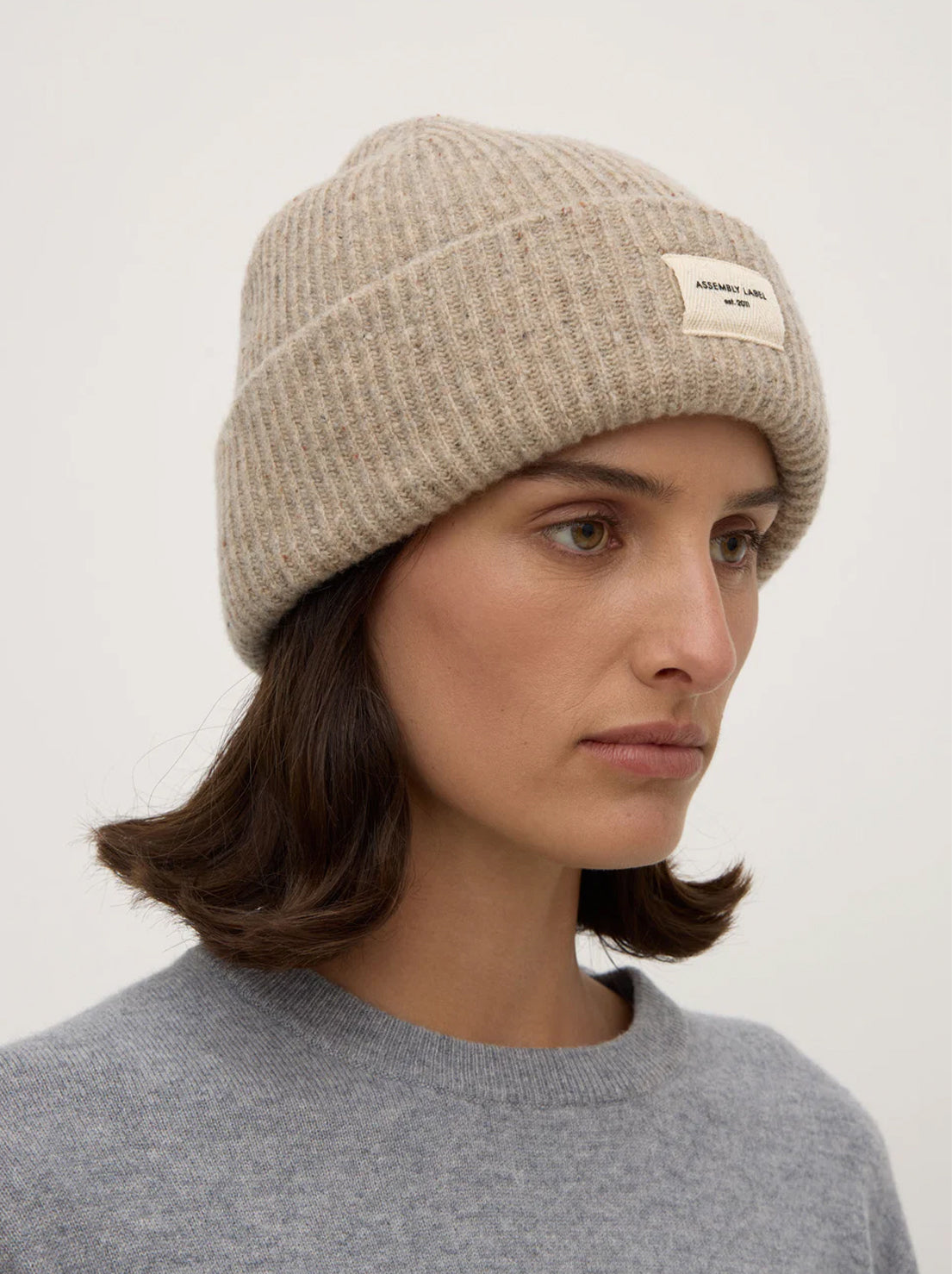 Assembly Label - Wool Rib Beanie - Stone Marle