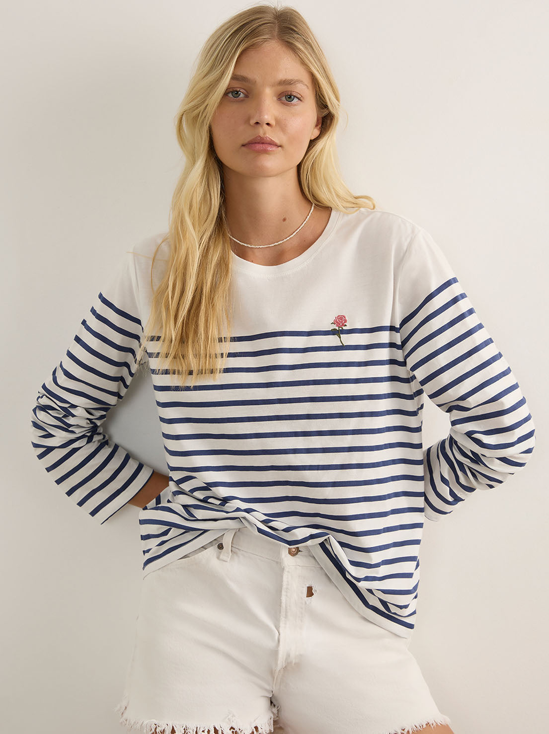 Auguste - North Long Sleeve Tee - Navy & White Stripe