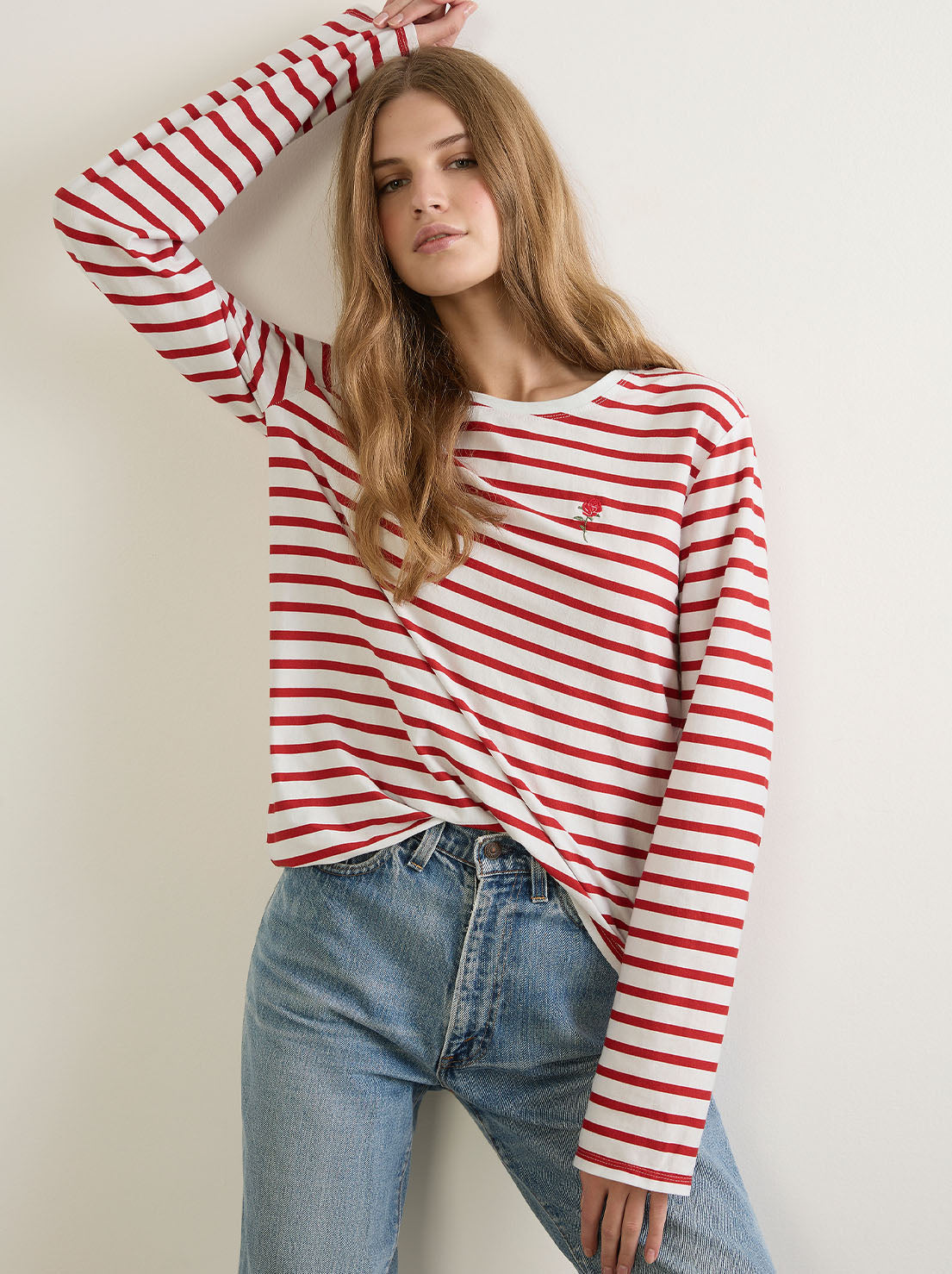 Auguste - North Long Sleeve Tee - White and Red