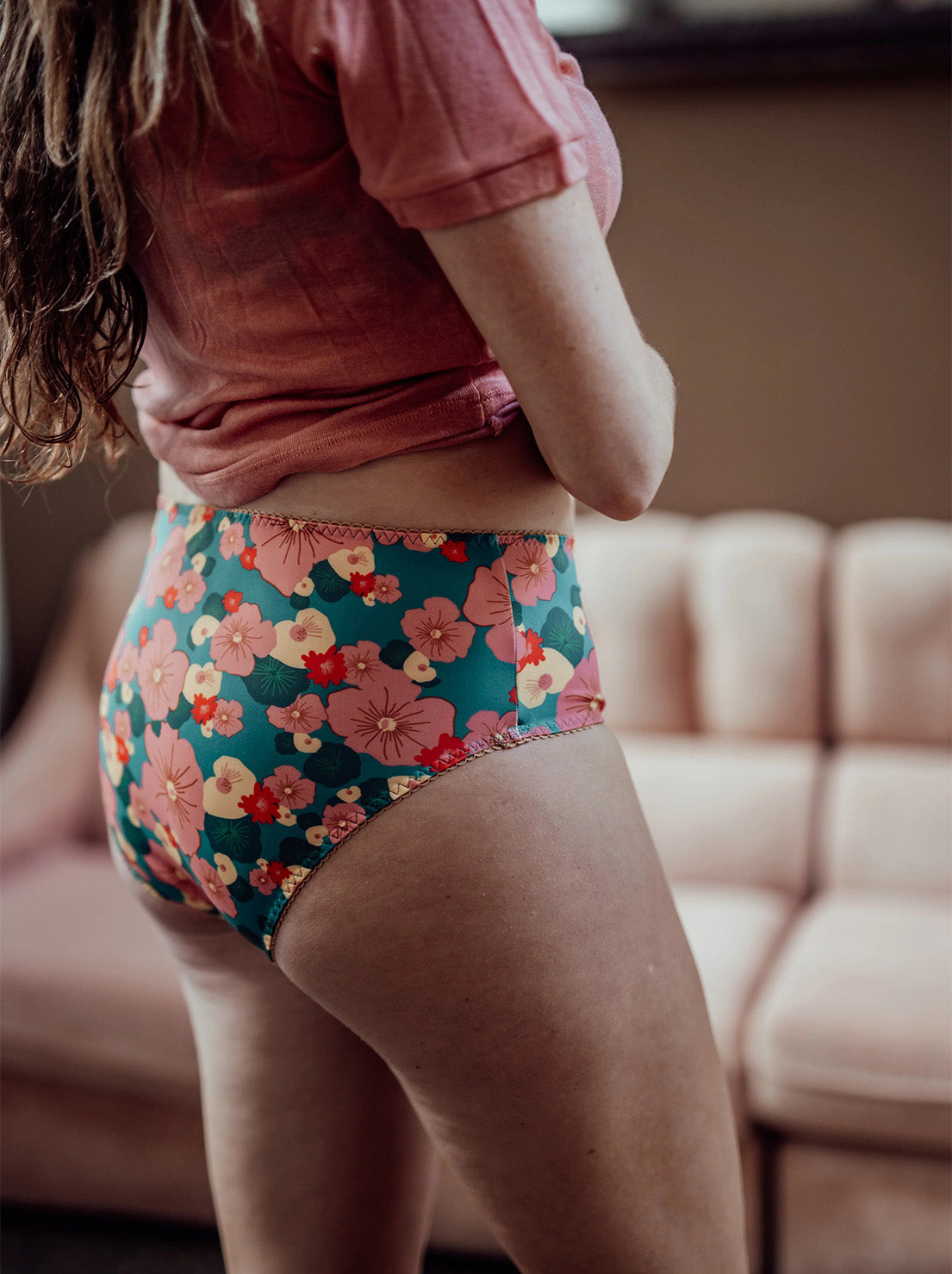 Bimby + Roy - High Waisted Bottoms - NAU ( Green / Pink Flower)