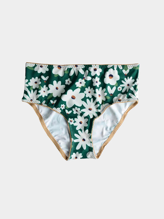 Bimby + Roy - High Waisted Bottoms - TIKOGA (Green w/ White Daisies)