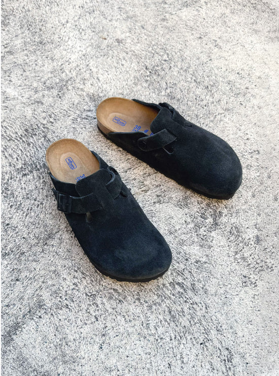 Black suede birkenstock clogs online