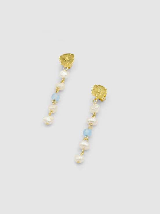 Brie Leon - Marie Pearl Drop Earrings - Gold / Sky Blue Jasper