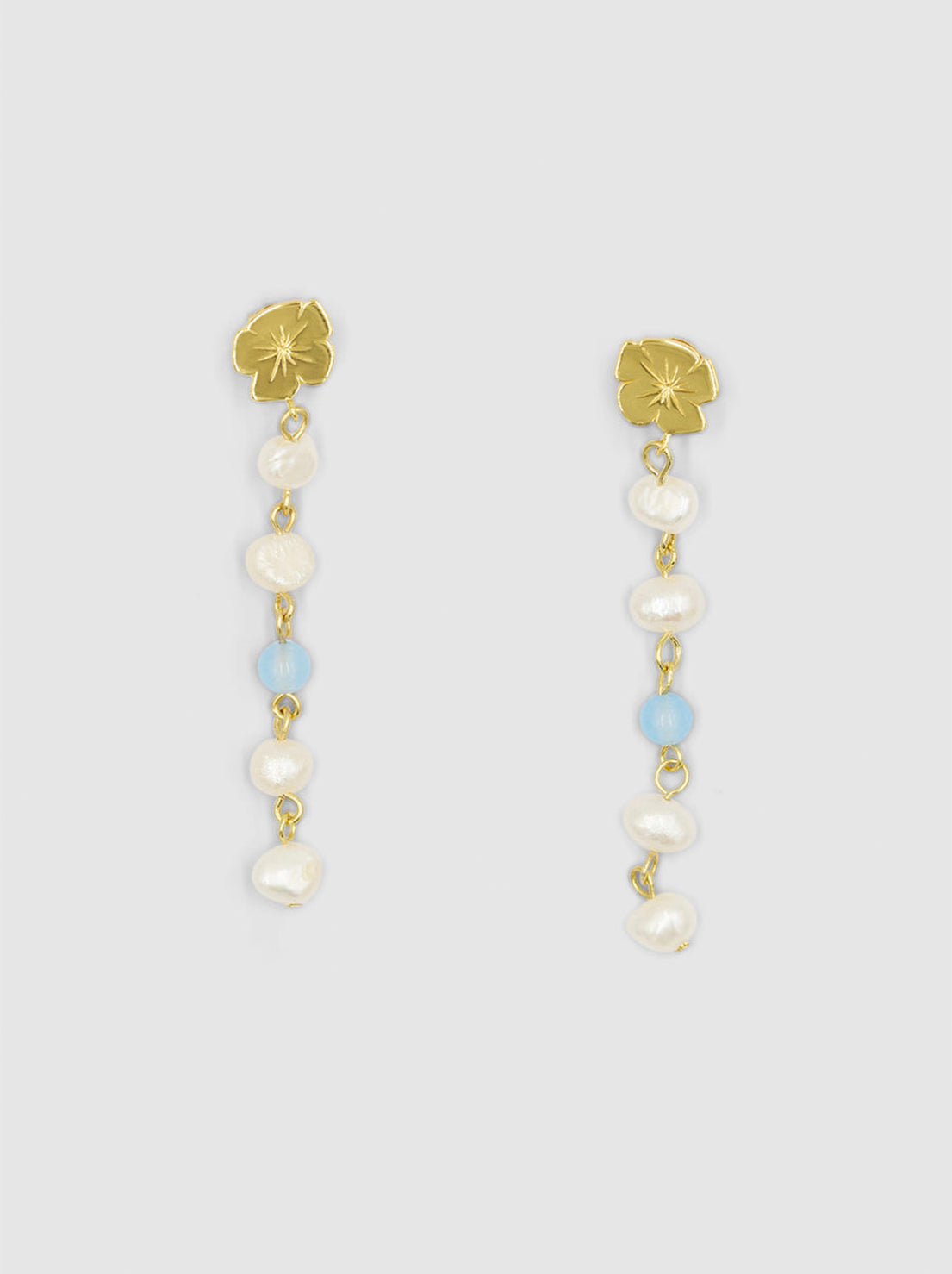 Brie Leon - Marie Pearl Drop Earrings - Gold / Sky Blue Jasper