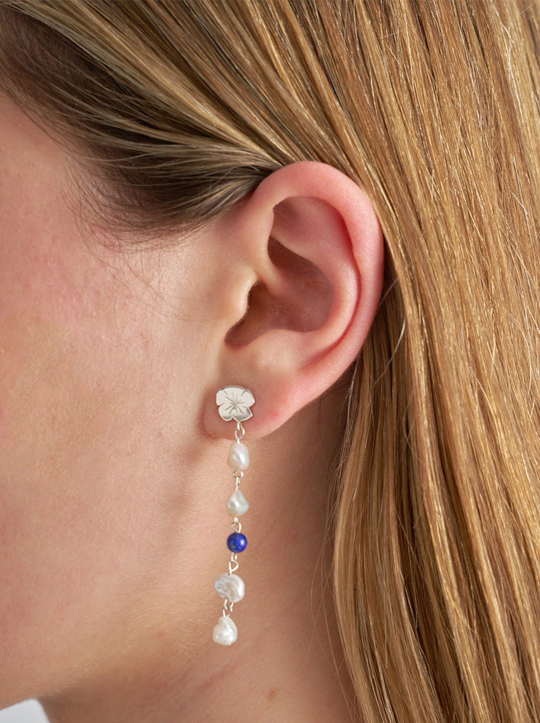 Brie Leon - Marie Pearl Drop Earrings - Silver / Lapis