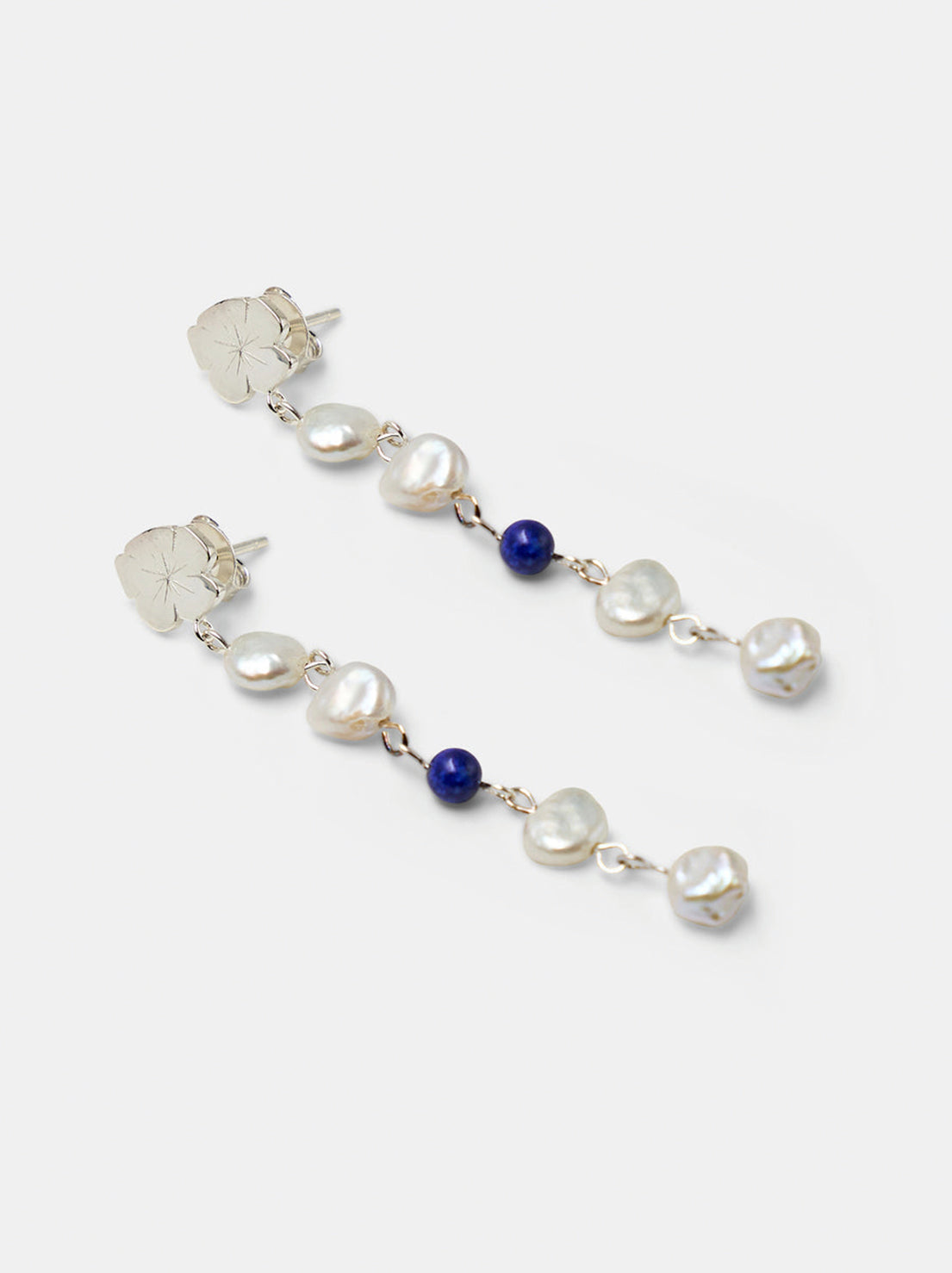 Brie Leon - Marie Pearl Drop Earrings - Silver / Lapis