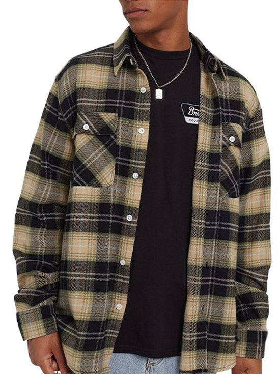 Load image into Gallery viewer, Brixton - Bowery L/S Flannel - Black / Sand / Olive Surplus
