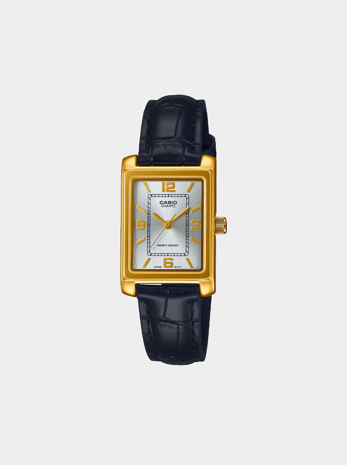 Casio - Gold Tone Black Leather Analogue Watch - Gold/Black Band (LTP-1234PGL-7A2)